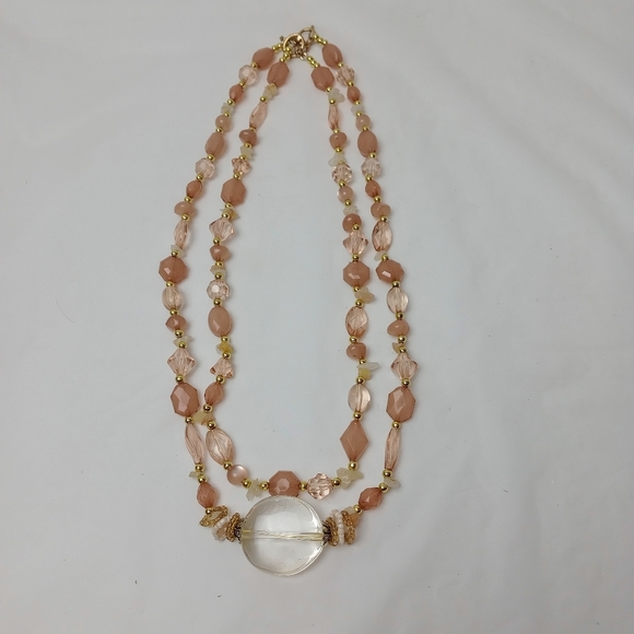 Handmade Jewelry - Smoky Pink and Clear Beaded Necklace Set Handmade Costume Jewelry